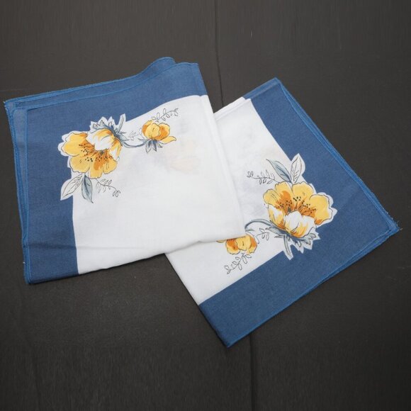 Vintage Floral Napkins 2pk Handkerchief Cottagecore Blue Yellow White Square - Picture 4 of 9